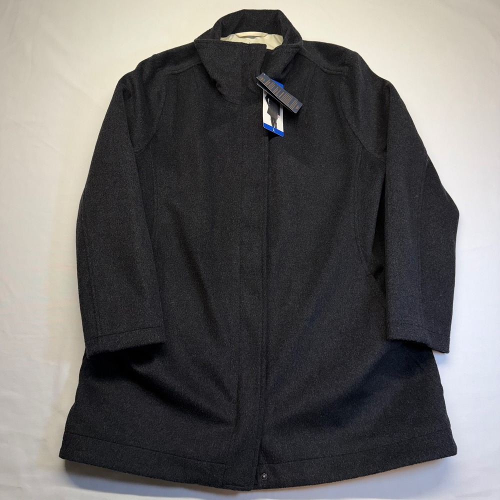 Pendleton Wool Blend Coat Jacket Large Black Hidden Snap Stripe Lined NWT